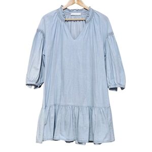 Mango Chambray Ruffled Dress Womens Size US 6